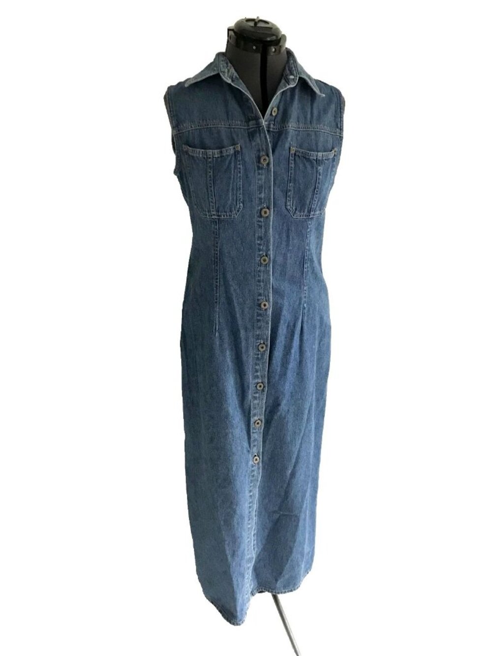 Vintage Bill Blass Jeans Sleeveless Button Down Denim Maxi Dress Y2K, Size M